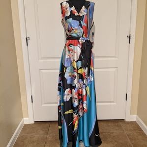 Tahari ASL Blue Floral Maxi Dress Size 2